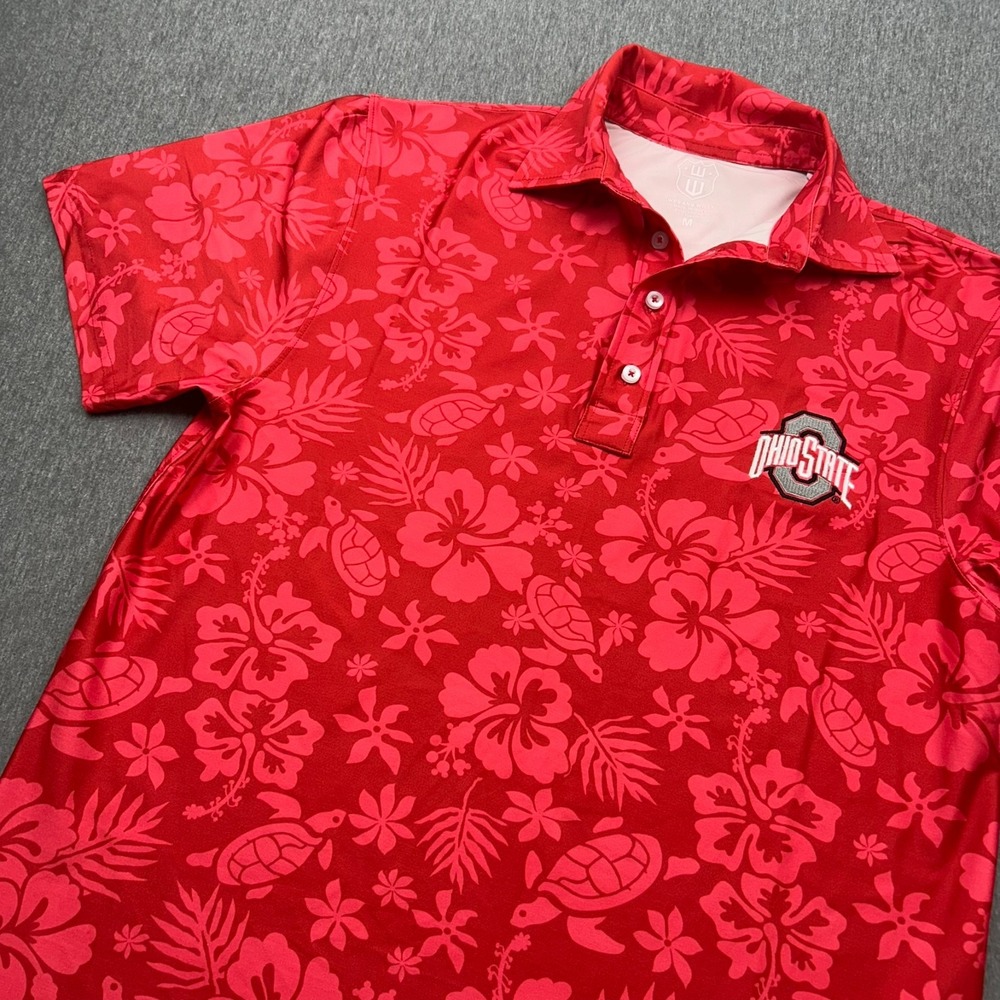 Wes and Willy Hawaiian Ohio State Golf Polo Mens Medium Red Short Sleeve